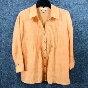 Coldwater Creek Blouse Women's‎ Size PM Orange Bracelet Sleeves Button Down